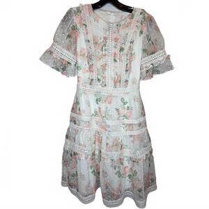 Rachel Parcell Cream peach lace trim frilly Easter dress Women's Size XS